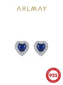 1 Pair 925 Sterling Silver Blue Zirconia Ocean Heart Romantic Wedding Earrings, Decorative Jewelry - Silver - View 1