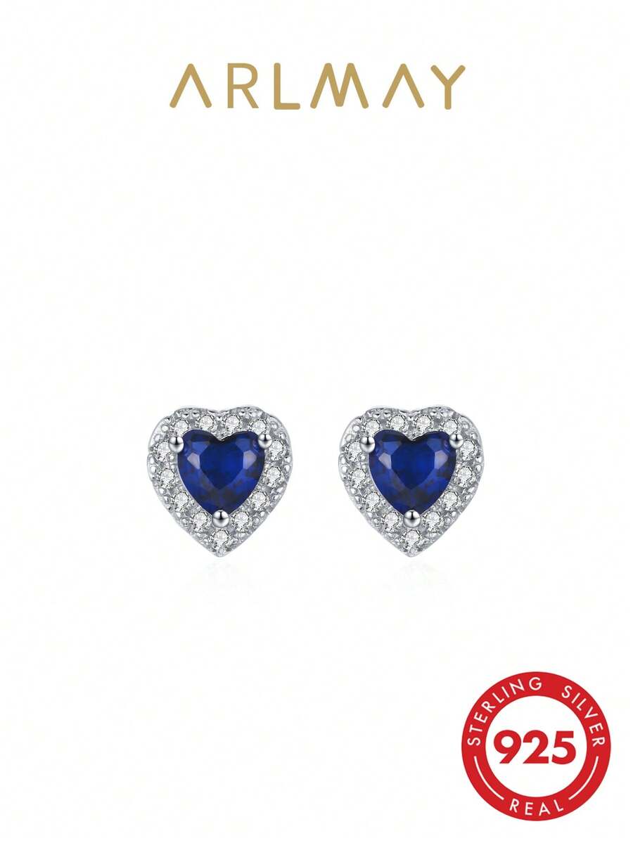 1 Pair 925 Sterling Silver Blue Zirconia Ocean Heart Romantic Wedding Earrings, Decorative Jewelry - Silver - View 1