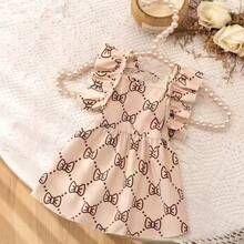 1 pieza Vestido para mascotas, vestido con estampado de mariposa lindo para gatos y perros pequeños - Albaricoque - Ver 1
