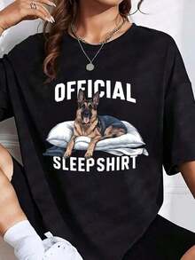 100% Cotton. One-Piece Official Graphic Print T-Shirt Featuring A German Shepherd Dog On A Pillow, Unisex, Plus Size, For Comfortable Sleepwear And Casual Wear, 220g. 100% Cotton. Women's Simple Solid Color T-Shirt, Loose Fit, Casual Short Sleeve - 黑色 - 查看 1