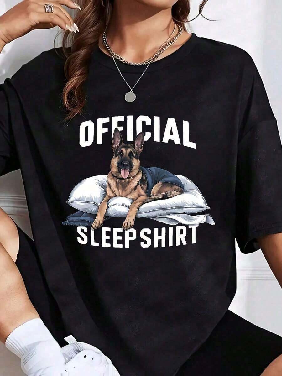 100% Cotton. One-Piece Official Graphic Print T-Shirt Featuring A German Shepherd Dog On A Pillow, Unisex, Plus Size, For Comfortable Sleepwear And Casual Wear, 220g. 100% Cotton. Women's Simple Solid Color T-Shirt, Loose Fit, Casual Short Sleeve - 黑色 - 查看 1