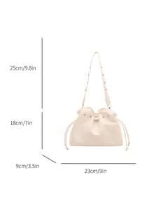 Túi đeo vai một bên thời trang xếp ly dành cho nữ, có dây rút, kiểu dáng xô, đa năng. - trắng - Xem 7