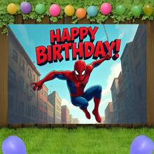 1pc Spider-Man Happy Birthday Backdrop Marvel Superhero Boy Party Decoration Cartoon Photography Background Indoor Holiday Gathering Scene Layout Cake Table Wall Tapestry Anime Fan Birthday Party Props Wall Hanging Decor - 多色 - 查看 6