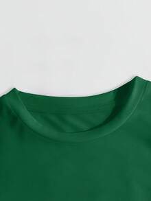 Simple, Casual And Versatile T-Shirt With English Letter Print, Short Sleeves And Round Neck. - 深綠色 2 - 查看 4