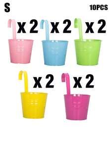 [Flower Pot: Rainbow Color]Garden Decoration, Outdoor And Garden Supplies, Colorful Metal Hanging Flower Pot With Built-In Hook, Suitable For Gardening Enthusiasts Decorative Flower Pot, Vintage Balcony Plant Bucket Suitable For Balcony, Fence, Yard, Home Gardening Decoration, Garden Decoration, Best Gift For Family And Friends - New Model - View 17