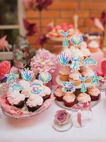16pcs Ocean Themed Cupcake Toppers, Includes Watercolor Seashells, Starfish, Octopus, Turtles, Jellyfish Designs, Suitable For Ocean-Themed Baby Shower, Boys/Girls Ocean Birthday Party, Summer Tropical Party, Pool Party, Beach Party Decorations - A - View 3