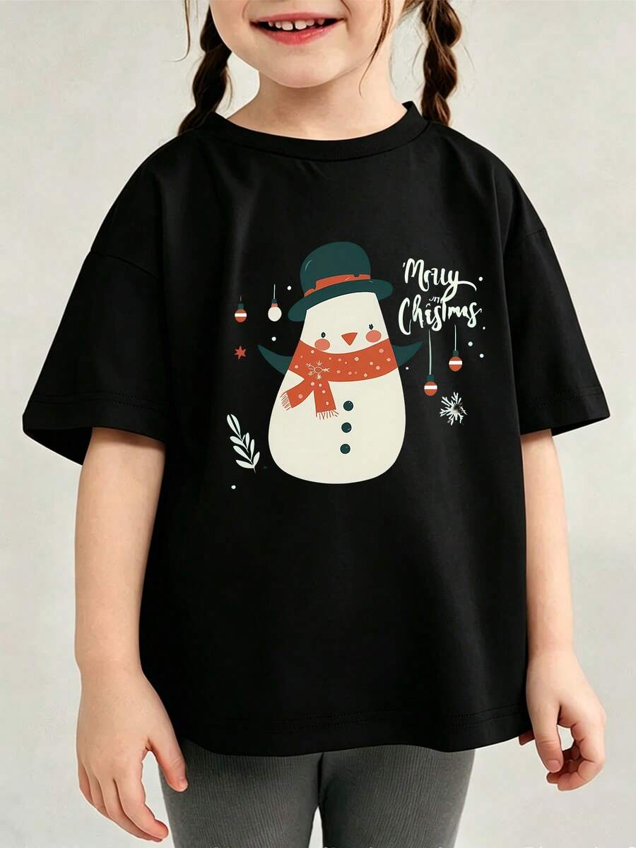 Camiseta tierna estampada moda infantil para niña verano - Negro - Ver 1