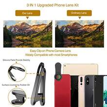 Phone Camera Lens, Upgraded 3 In 1 Phone Lens Kit-198° Fisheye Lens + Macro Lens + 120° Wide Angle Lens, Clip On Cell Phone Lens Kit Compatible With Samsung Android Smartphones - As Pic - View 2