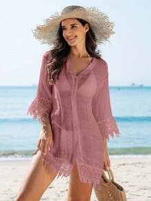 Blusa Tipo Kimono De Encaje Para Mujer Para Boda - Rosa vieja - Ver 6