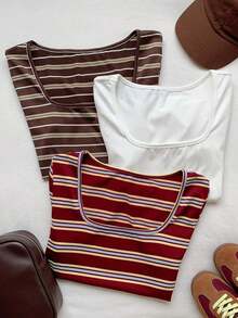 3 piezas Camisetas básicas de mujer de cuello redondo y manga corta, en azul, albaricoque y rosa, adecuadas para uso casual, estilo Y2K, primavera/verano, Día de San Valentín, carnaval, playa, fiesta de cumpleaños, boda, salida y otras ocasiones.Blusa de manga corta linda, blusa femenina, blusa hermosa, camisa linda, blusa linda, blusa de verano rosa, blusa rosa linda, blusa rosa de mujer, elegante, vacaciones, casual, estilo Y2K, primavera/verano, Día de San Valentín, carnaval, playa, fiesta de cumpleaños, boda, salida y otras ocasiones.Blusa con gráfico de corazón rojo - Multicolor 4 - Ver 5