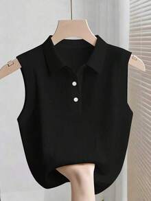 Camiseta sin mangas de talla grande con bloques de color acanalados, adecuada para primavera, atuendo de fiesta de carnaval - Negro - Ver 1