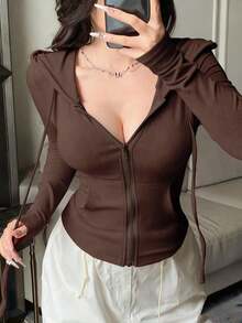 Sudadera con cremallera para el Día de San Valentín, camiseta ajustada para mujer - Café integral - Ver 6