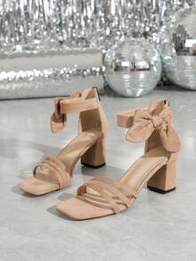 Square Toe Thick High Heel Rhinestone Decorated Elegant Glamorous Sandals, Suitable For Banquet Party, Fashion Versatile - Apricot - View 6