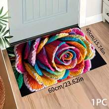1 pieza Alfombra impresa con patrón floral colorido 2D, Serie de felpudos largos, Adecuado para sala de estar, lavandería, baño, dormitorio, cocina - Multicolor - Ver 6