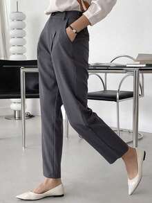 Pantalones rectos casuales de negocios para mujeres - Gris Oscuro - Ver 7