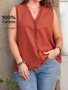 Camisa sin mangas minimalista y lisa de talla grande - Naranja - Ver 6