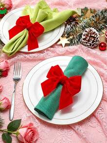 12PCS/8PCS/6PCS/2PCS Christmas Elegant Red Bow Napkin Rings - ABS Material, Suitable For Christmas, Valentine's Day, Weddings, Birthdays, Parties And Daily Dining - Table Decoration, Napkin Holder, Party Tableware Storage Rack - Durable And Easy To Clean, Fashionable Tableware, Home Decor Velvet Ribbon Bow Napkin Rings, Handmade. - Multicolor - View 18