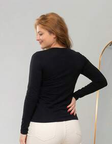 Set Of 2 Long Sleeve T-Shirts, Base Layer Blouses, V-Neck, Slim Fit, Workwear, Winter, Basic, Plain - 藏蓝色 - 查看 7