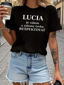 Men's T-Shirt Czech Lucia Law Letter Print T-Shirt For Women, Spring-Summer, Short Sleeve, Round Neck, Casual, For Everyday Wear, Holiday Gift. - 黑色 - 查看 6