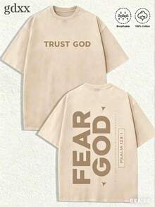 Jesus Tee God Has A Plan Graphic Tee Double-Sided Print Washed T-Shirt Holiday Gifts Y2K Men's Graphic Tees, 230G Cotton T - Shirts,100% Pure Cotton - 杏色3 - 查看 1