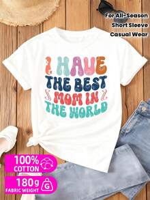 1 pieza de camiseta para mujer "La Mejor Mamá" - Camiseta de manga corta y cuello redondo, 100% cómoda y elástica, con la impresión "La Mejor Mamá", lavable a máquina, casual, adecuada para todas las estaciones, regalo para el Día de la Madre, se puede usar durante todo el año, 180g de algodón 100%. - Blanco - Ver 7