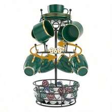 Soporte para tazas de café para encimera de metal giratorio de 360° con 10 ganchos organizador para tazas de 3 niveles organizador para bar decoración de encimera de cocina   39586756 - Negro1 - Ver 1