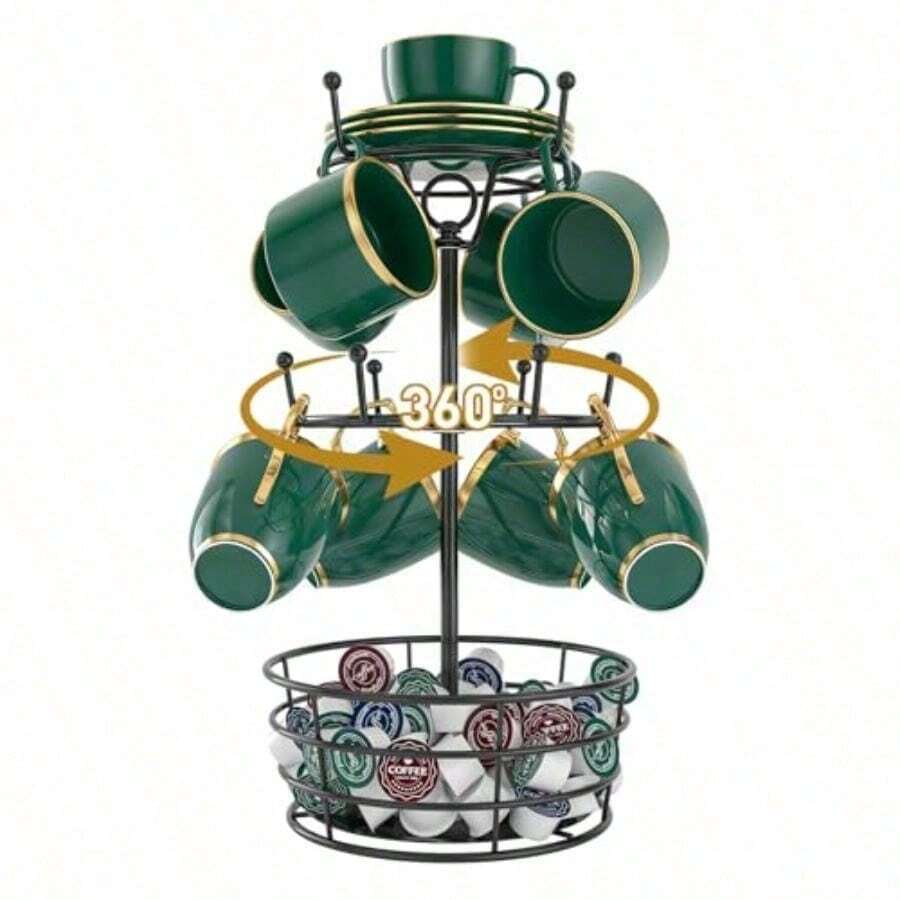 Soporte para tazas de café para encimera de metal giratorio de 360° con 10 ganchos organizador para tazas de 3 niveles organizador para bar decoración de encimera de cocina 39586756 - Negro1 - Ver 1