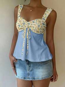 tirantes con cordón blanca casual para mujer, top para exteriores, vacaciones, lindo top de verano - Multicolor - Ver 5