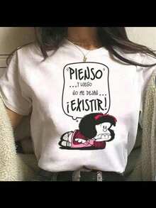 1 Mafalda Brainstorms T-Shirt, Spanish Latin Icon, Funny T-Shirt, Culture And Language, Comic T-Shirt, Generates Smiles, For Adult Or Child, 180g 100% Cotton. - 黑色 - 查看 1