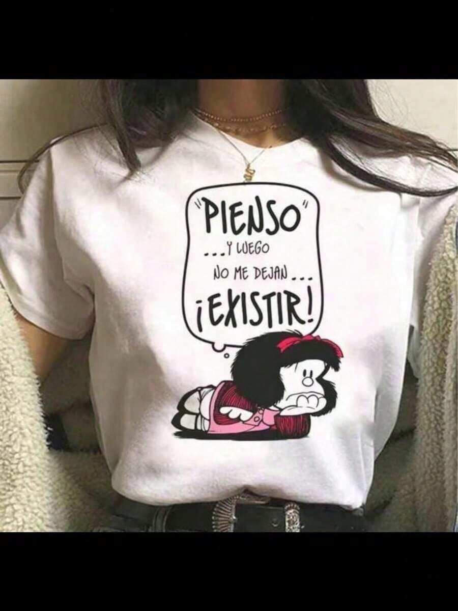 1 Mafalda Brainstorms T-Shirt, Spanish Latin Icon, Funny T-Shirt, Culture And Language, Comic T-Shirt, Generates Smiles, For Adult Or Child, 180g 100% Cotton. - 黑色 - 查看 1