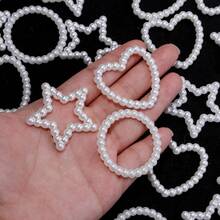 30pcs/Pack ABS Faux Pearl Hollow Ring Loose Beads, Heart Star Round Phone Case Decoration Nail Art Beads, Suitable For Beaded Pen Earrings Bracelet Necklace Phone Chain DIY 3D Floral Garland Beads - White - View 3