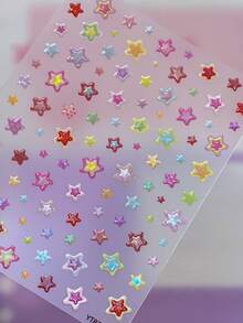 1pc Holographic Star Nail Stickers, 3D Jelly Gradient Star Pattern, Exquisite Self-Adhesive Nail Stickers - Multicolor - View 2