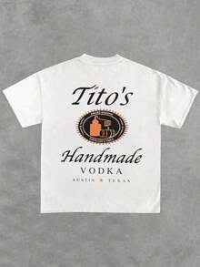 Camiseta negra inspirada en la marca "Tito's Handmade Vodka" - Con tipografía y logotipo de "Tito's Handmade Vodka" en la parte delantera y trasera!Camiseta 100% Algodón 220g con Estampado a Doble Cara |   Diseño exquisito |   Suelto y cómodo |   Fácil de combinar | - Blanco - Ver 3