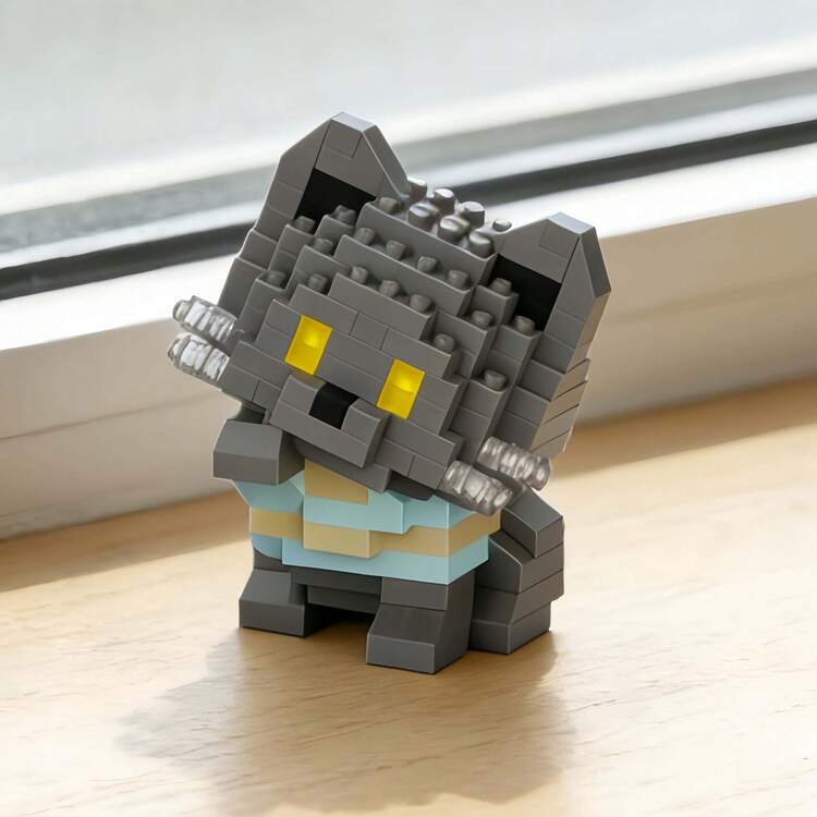 微粒可爱猫咪积木系列，儿童玩具积木套装，创意趣味3D拼装积木，柔软减压小玩意，儿童益智玩具，提升儿童动手能力，课堂奖励小礼物推荐，温馨治愈桌面摆件，适合收藏，返校/生日及朋友间的时尚小礼物 - 彩色 - 查看 4