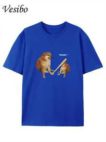Hit Your Dog's Head! Funny T-Shirt With A Round Neck And Creative Design, Pure And  Summer Fashion, Short Sleeves, Casual Top For Everyday Wear - Blue - View 1