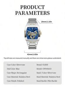 Guess 1 pieza Reloj de cuarzo de lujo casual y de moda para hombres, correa de acero inoxidable, cronógrafo multifunción, regalo perfecto para cumpleaños, aniversario y vacaciones GW0456G5 - Azul - Ver 7