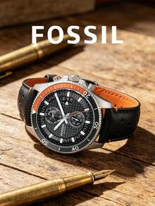 Fossil 男士石英皮革三针腕表，不锈钢表壳/防刮玻璃 CH2953 - 黑色 - 查看 2