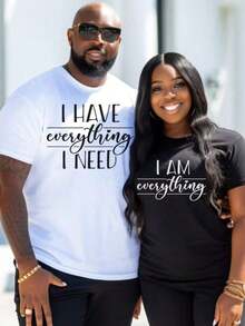 20 Sets Of 2 Matching T-Shirts For Couples, "I Have Everything I Need." | Valentine's Day Gift, Matching Valentine's Day Couple T-Shirts, Couple T-Shirts, Husband T-Shirts, The Best Gift For Women And Men At Christmas. | Regular Fit, Crew Neck, Medium Stretch, Men's Summer Set - Schwarz - 查看 9