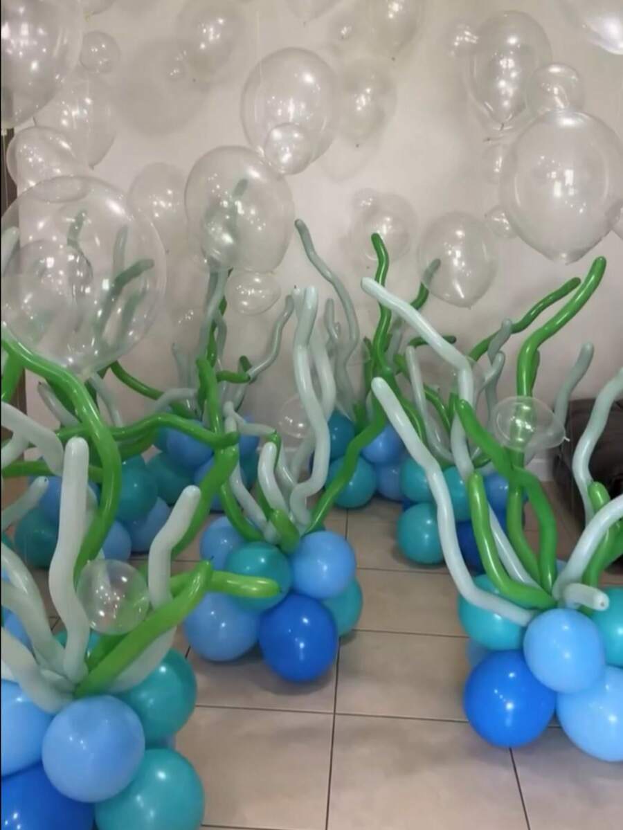 25pcs/Set DIY Deep Sea Seaweed Balloon Kit, Includes Clear Latex Balloons. Suitable For Ocean-Themed Birthday Parties, Underwater Parties, Shell And Seaweed Decorations.