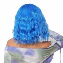 14inch Long Curly Orange Wig With Bangs, Suitable Women's Daily Use Or Cosplay, Made Of Synthetic Material - Màu xanh lam - Xem 2