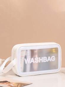 Letter Print Travel Waterproof Toiletry Bag, Cosmetic Organizer Bag For Women, School/Dorm Supplies, Cruise/Beach Essentials, Summer Holiday Must-Haves, Back To School Accessories - Multicolor - View 3