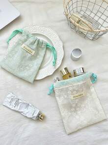 1 pieza Bolsa con cordón bordada con flores de estilo fresco, bolsa con cordón multiusos para almacenamiento de artículos, organizador de artículos pequeños, bolsa minimalista para cosméticos, bolsa para monedas, bolsa de viaje, suministros escolares, esenciales para dormitorio universitario, bolsa de maquillaje portátil, bolsa de cuidado de la piel, bolsa de tocador, bolsa de almacenamiento de joyas, bolsa de almacenamiento de lápiz labial, bolsa de almacenamiento de aceite labial, bolsa de almacenamiento de esmalte de uñas, bolsa de almacenamiento de horquillas, billetera, bolsa de maquillaje - Multicolor - Ver 1