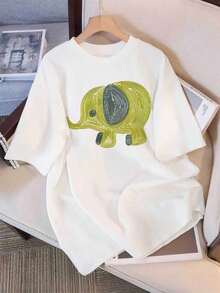 Graphic Print T-Shirt, Casual Short Sleeve Round Neck Top For Summer And Spring, Women's Clothing - 白色 - 查看 1