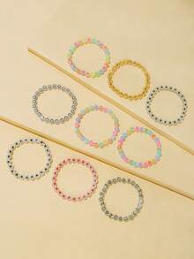 9pcs/Set Glow-In-The-Dark Beaded Bracelet Set - Fashionable Girls Accessories With Heart, Star & Cloud Designs - Perfect For Gifts & PartyDecorations-Adjustable, Dazzling & Multipurpose - Multicolor - View 3
