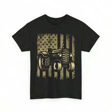 Printed T-Shirt Made Of 180 G/M² Pure Cotton With Tractor Graphic And US Flag, Made With High-Quality Fabric That Offers Comfort, Durability, Breathability, Softness, Easy Cleaning And Resistance To Wear, Showing A Practical Personality For Farmers And For Casual Daily Use. - 黑色 - 查看 1