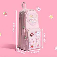 Estuche para lápices de gran capacidad y color rosa kawaii - Organizador de papelería con 3 compartimentos lindos para guardar útiles escolares, de oficina y de viaje | Regalo ideal para niñas y amantes del arte - Multicolor - Ver 4