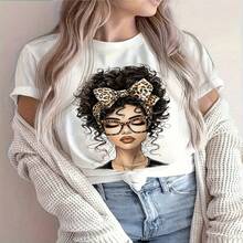 Women's Casual Short-Sleeved Cotton T-Shirt With A Round Neck, Featuring A Unique Graphic Print, A Regular Fit, And High Elasticity. Sizes S-XXL - 白色 - 查看 1