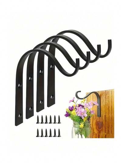 Bohemian Style Metal Wall Hooks - Heavy-Duty Multi-Functional Wrought Iron Hooks For Plants, Lanterns, Bird Feeders, And Mason Jar Lamps - Black Wave Design With Pre-Drilled Holes For Easy Installation, Vintage Aesthetics, Sturdy Construction, DIY Decoration, Farmhouse Style, Handmade, A Must-Have For Interior Designers.