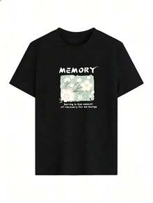 Floral T-Shirt With The Text "MEMORY".  Short-Sleeved T-Shirt For Spring And Summer 2026, Made In Mexico, 180 Grams. Cartoon Print, Couple Design, Suitable For Indoor Or Outdoor Wear. Crew Neck, Unisex, Ideal For The Office And Leisure. One-Pack. - BK-P631577SLNDXZGY582 - 查看 2