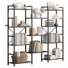 Hodeffior Bücherregal Im Industrial Stil 4 Etagen, Extra Breites Standregal Mit 11 Offenen Fächern, Bücherregal Metall Holz In Vintage Optik, Für Wohnzimmer, Arbeitszimmer, Büro Und Home Office - Schwarz - Übersicht 8